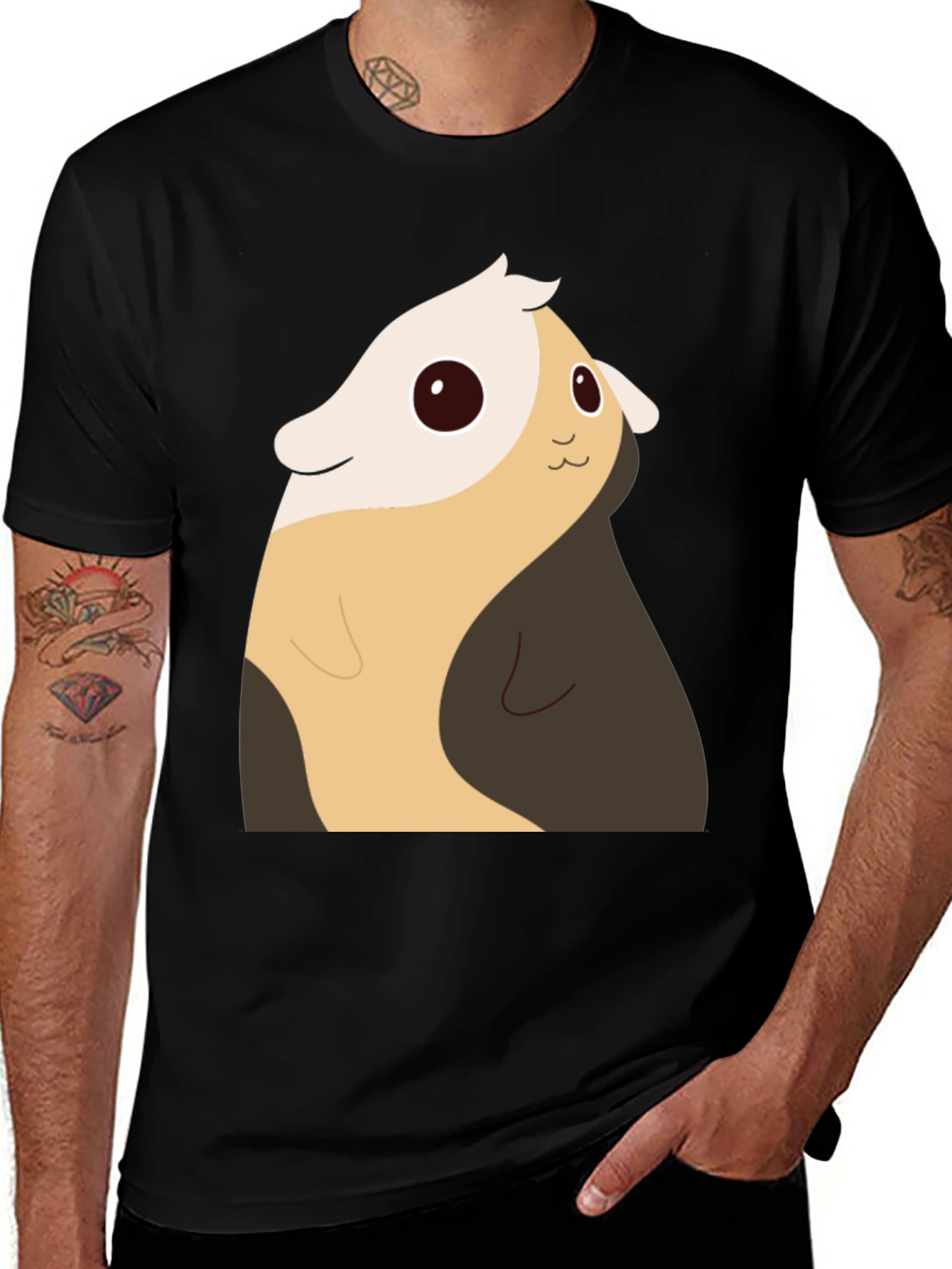 Cute Cartoon Guinea Pig Black T-Shirt
