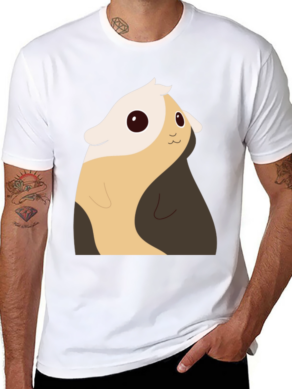 Cute Cartoon Guinea Pig Black T-Shirt