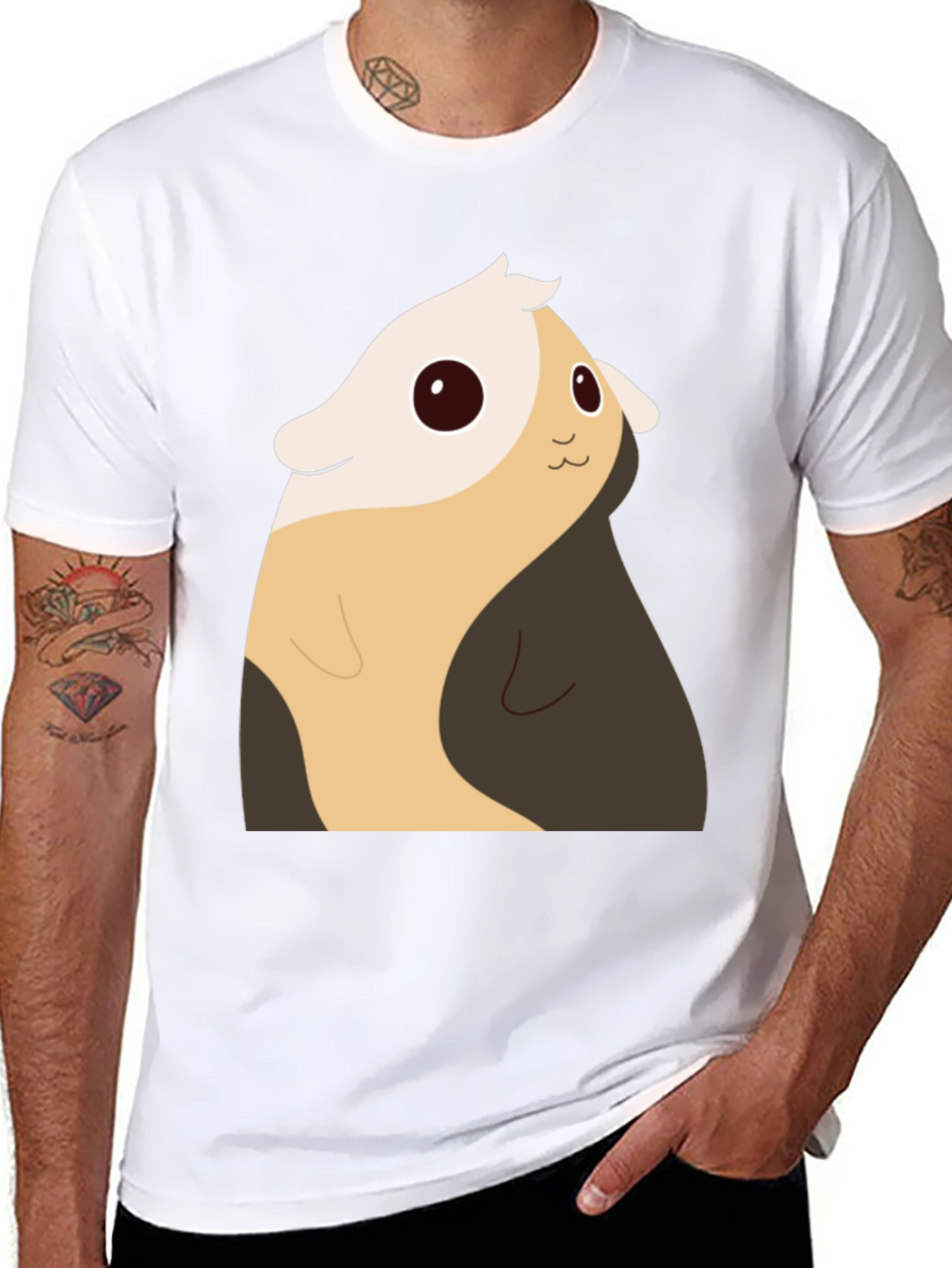 Cute Cartoon Guinea Pig Black T-Shirt