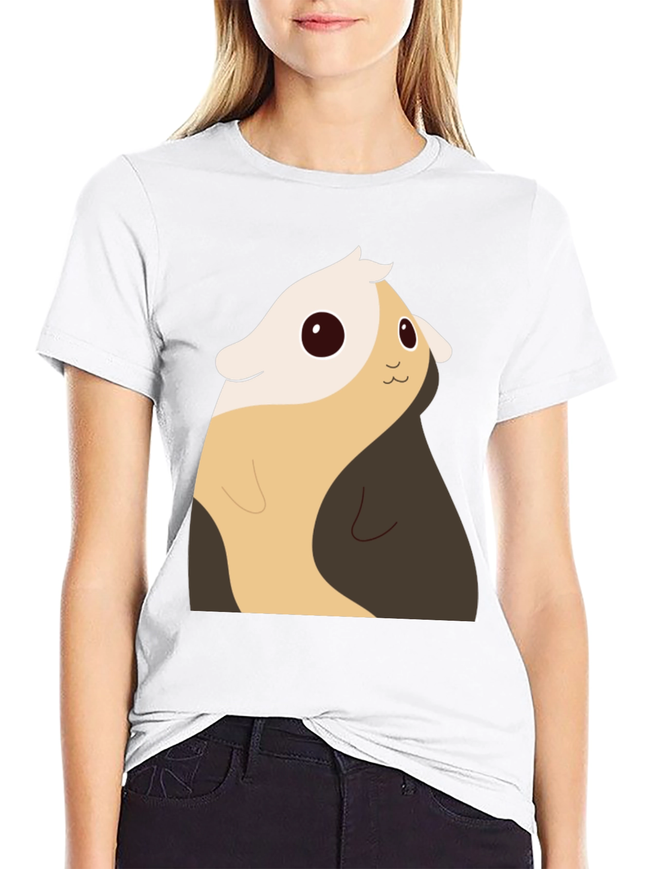 Cute Cartoon Guinea Pig Black T-Shirt