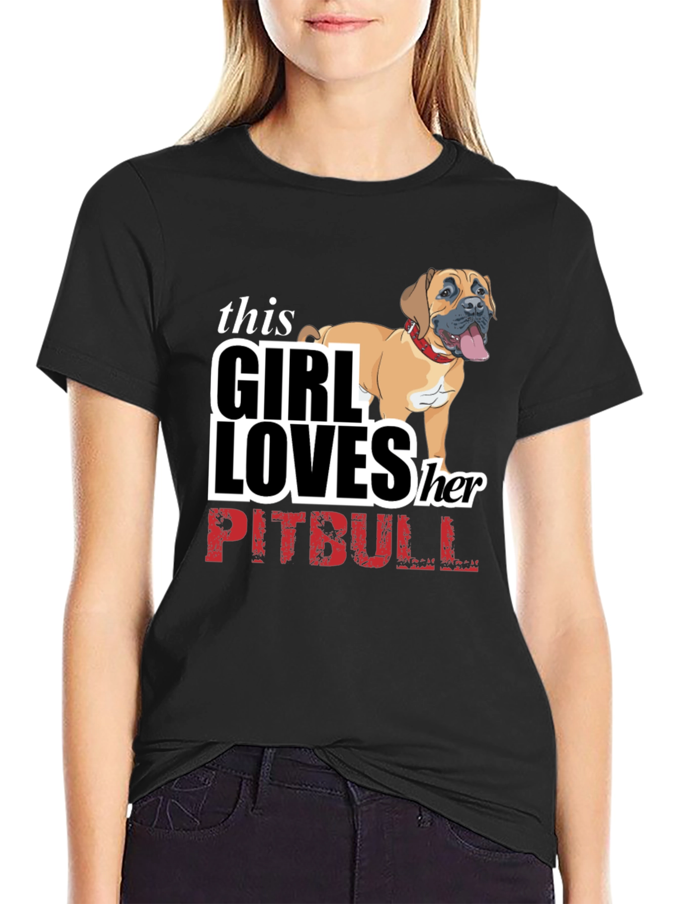 Girl Loves Her Pitbull T-Shirt - Black