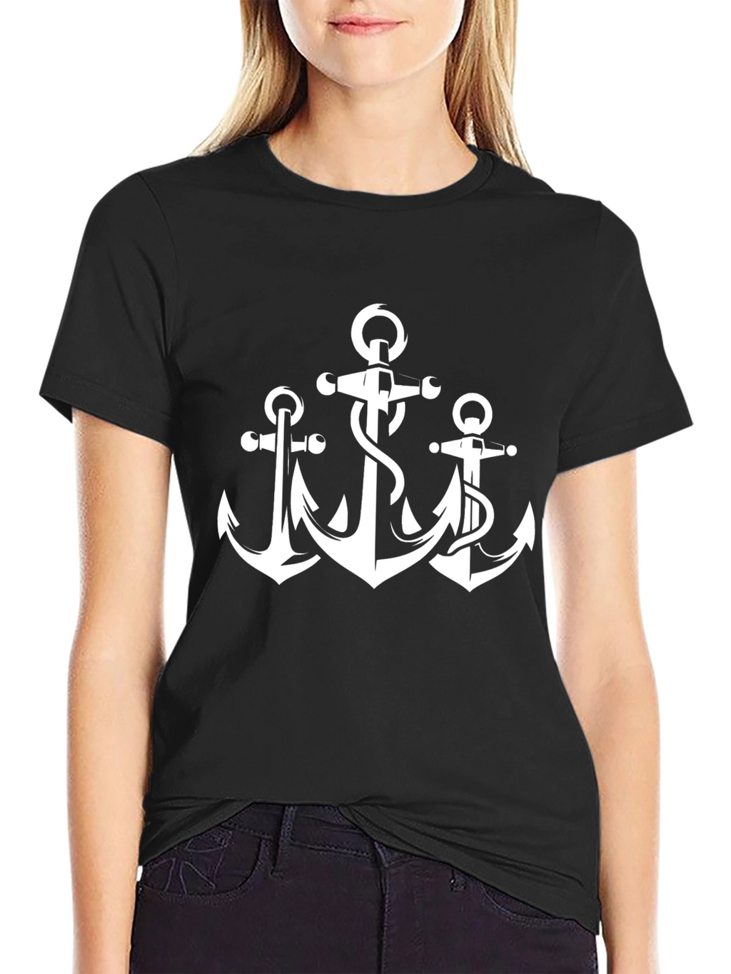 Mens Black T-Shirt with Anchor Graphic