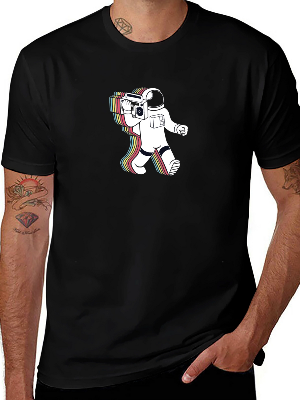 Astronaut Boombox Graphic T-Shirt - Black