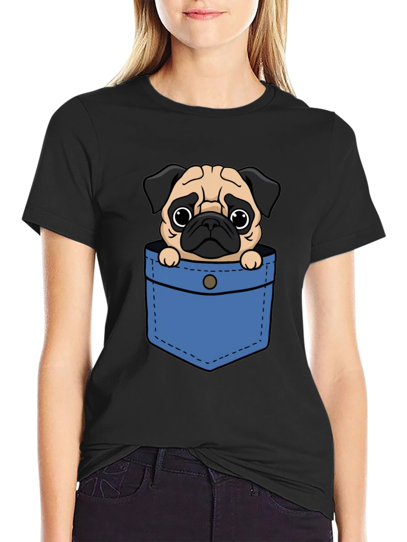 Pug Pocket Graphic Tee - Cute Dog Lover T-Shirt