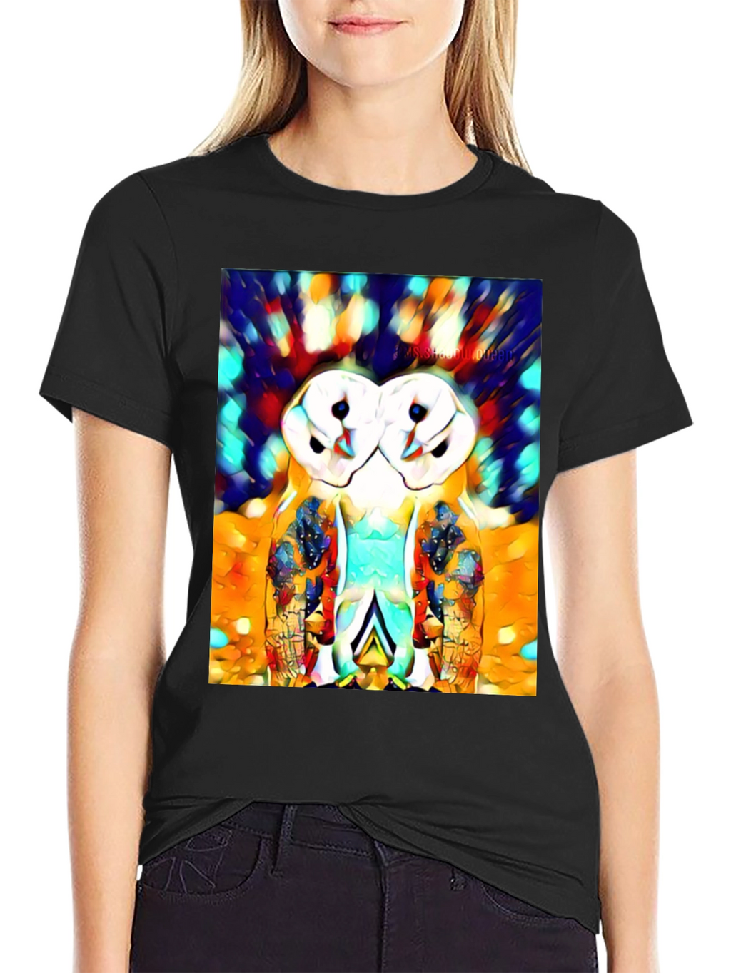 Abstract Owl Print T-Shirt