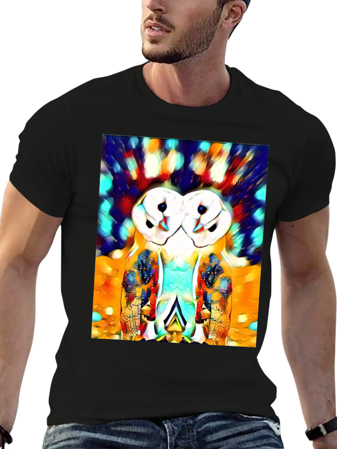 Abstract Owl Print T-Shirt