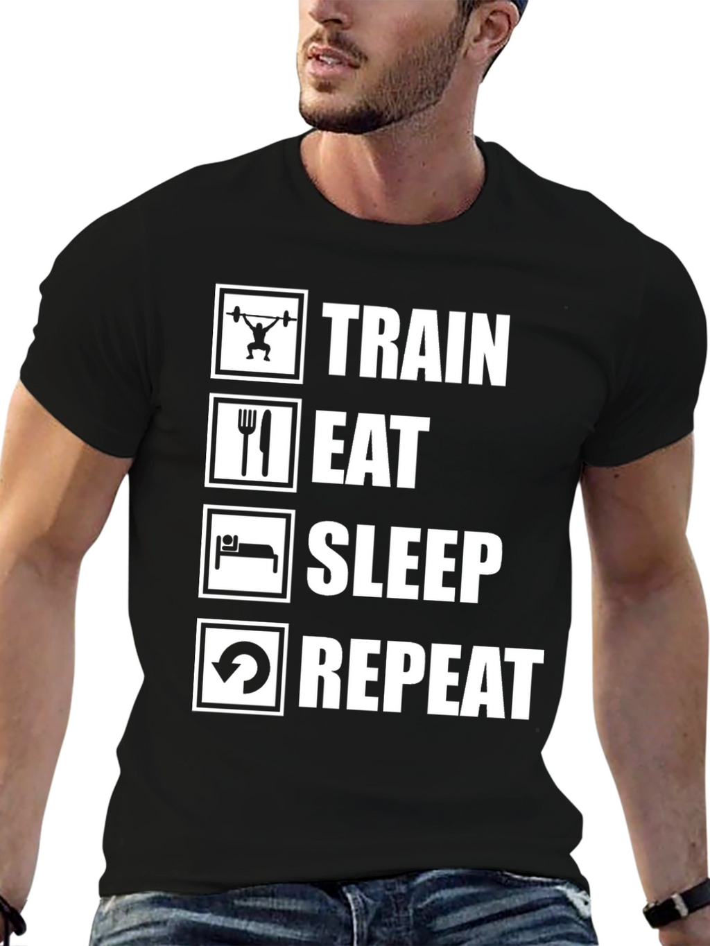 Train Eat Sleep Repeat Black T-Shirt
