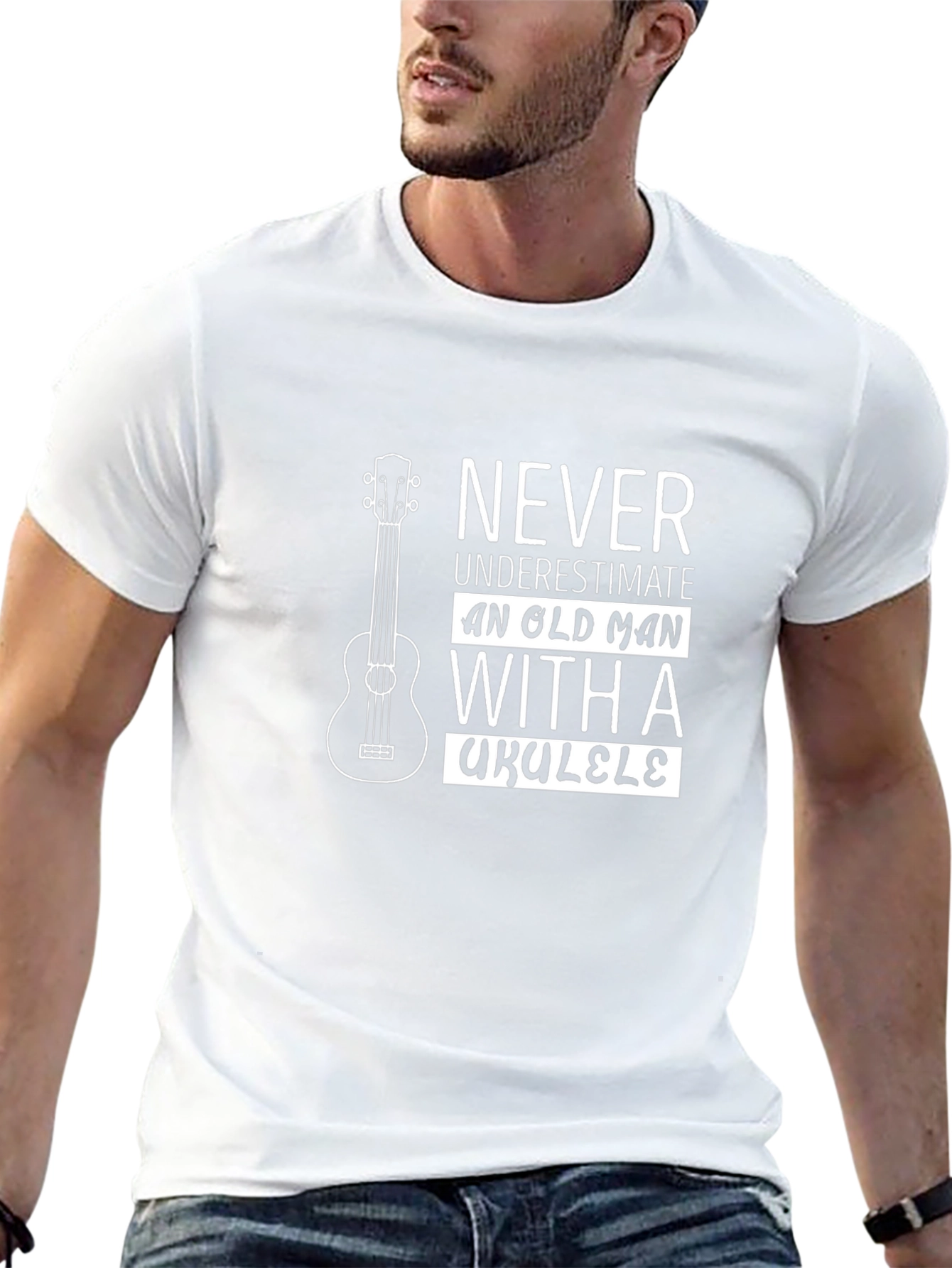 Old Man Ukulele Graphic T-Shirt