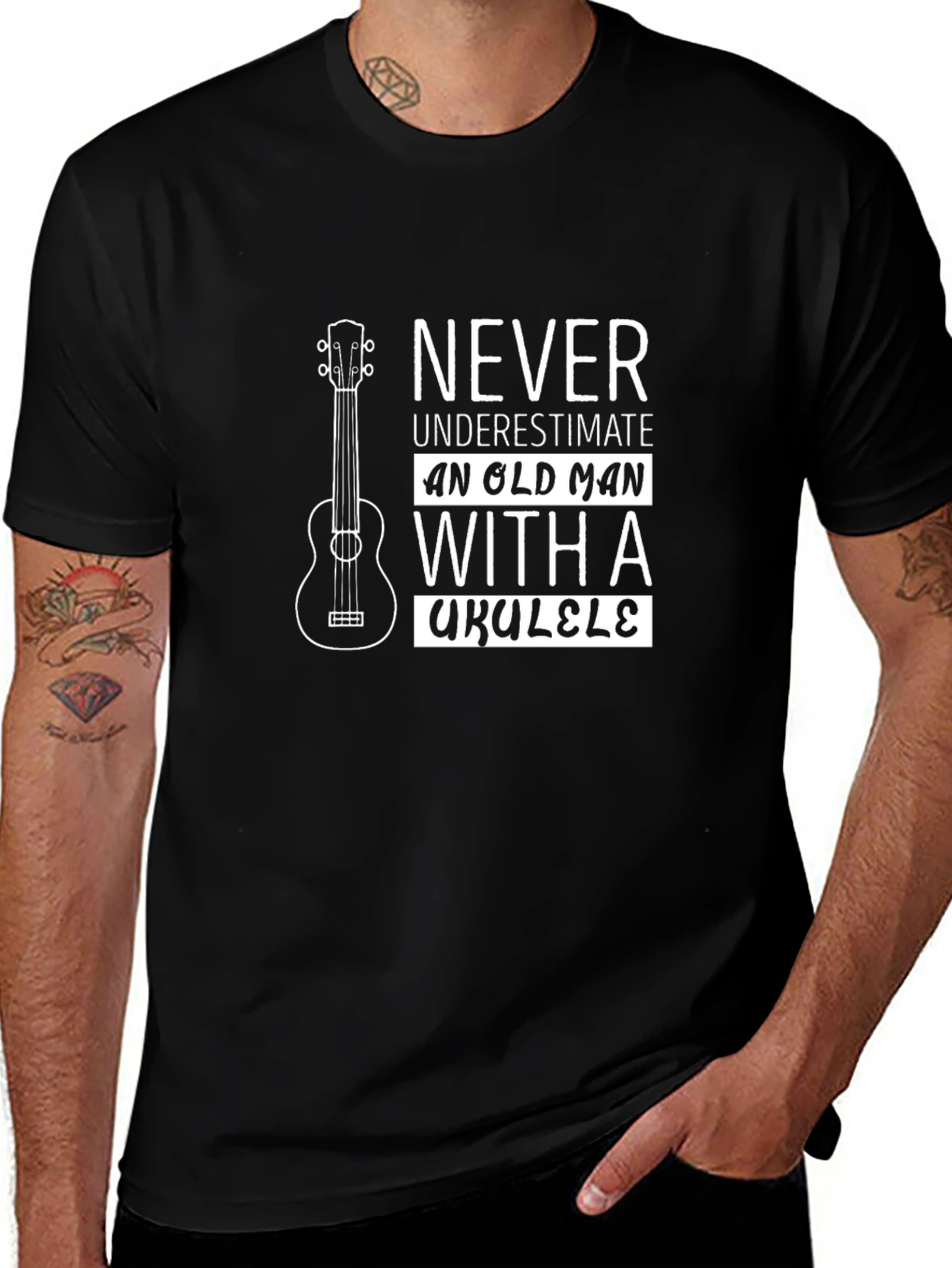 Old Man Ukulele Graphic T-Shirt