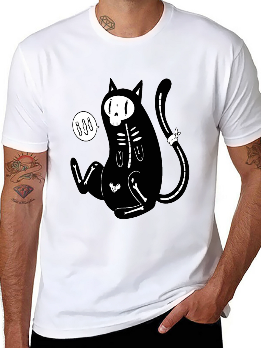 Skeleton Cat Graphic T-Shirt - Halloween Style