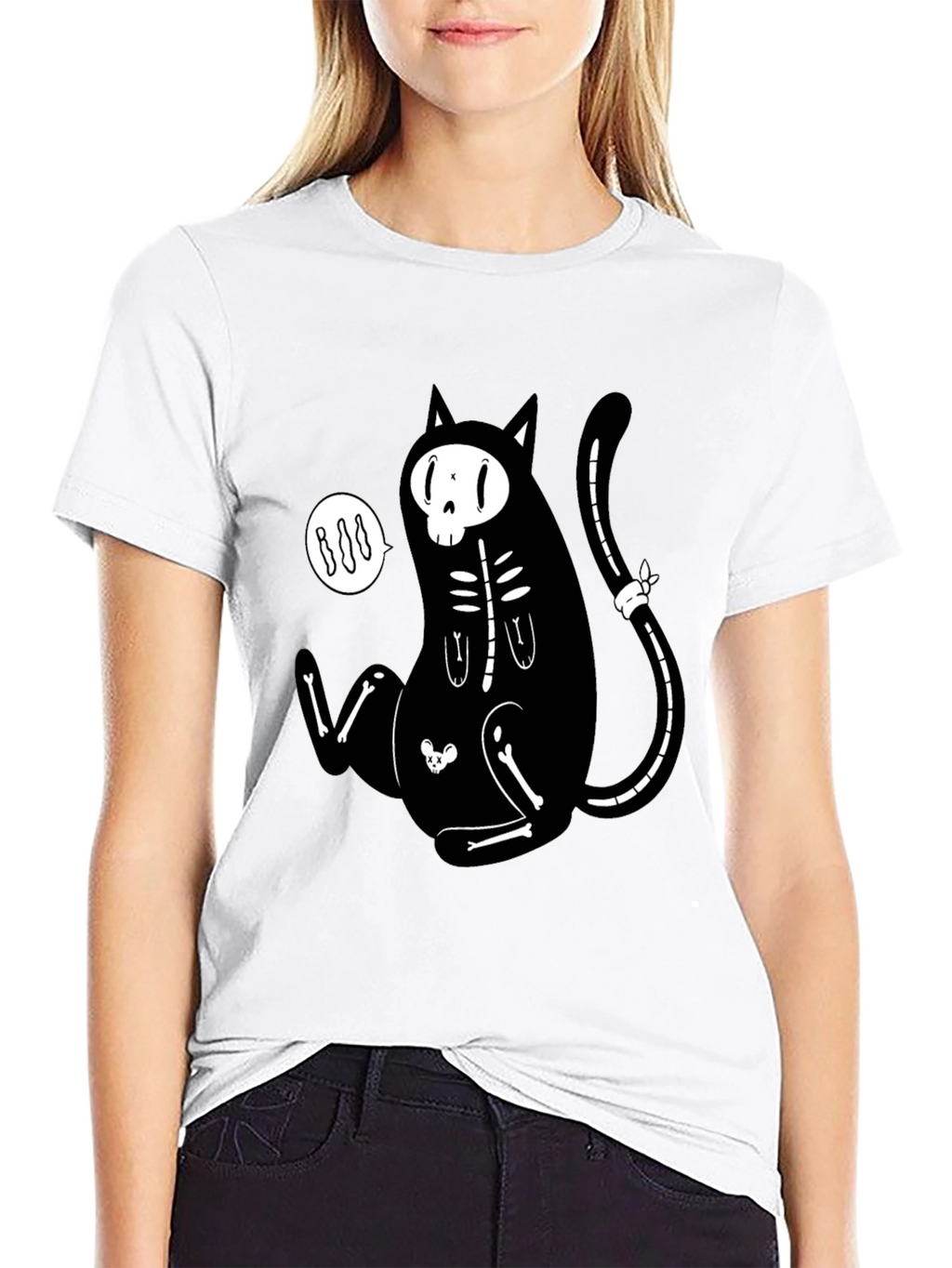 Skeleton Cat Graphic T-Shirt - Halloween Style