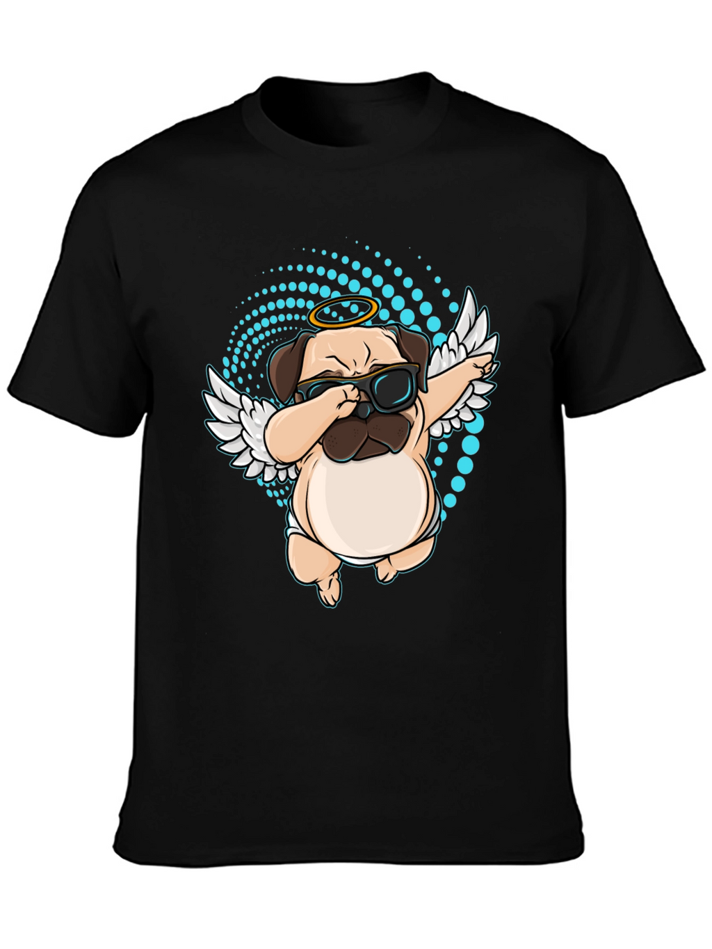 Dabbing Pug Angel Black T-Shirt