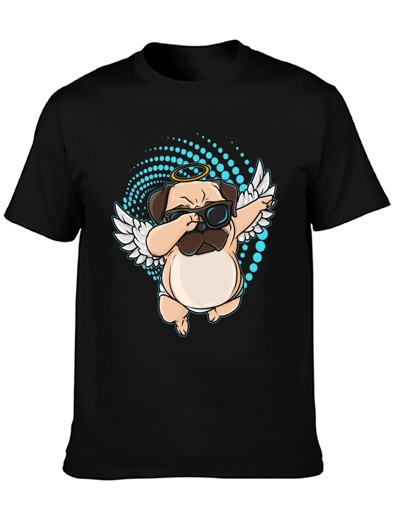 Dabbing Pug Angel Black T-Shirt