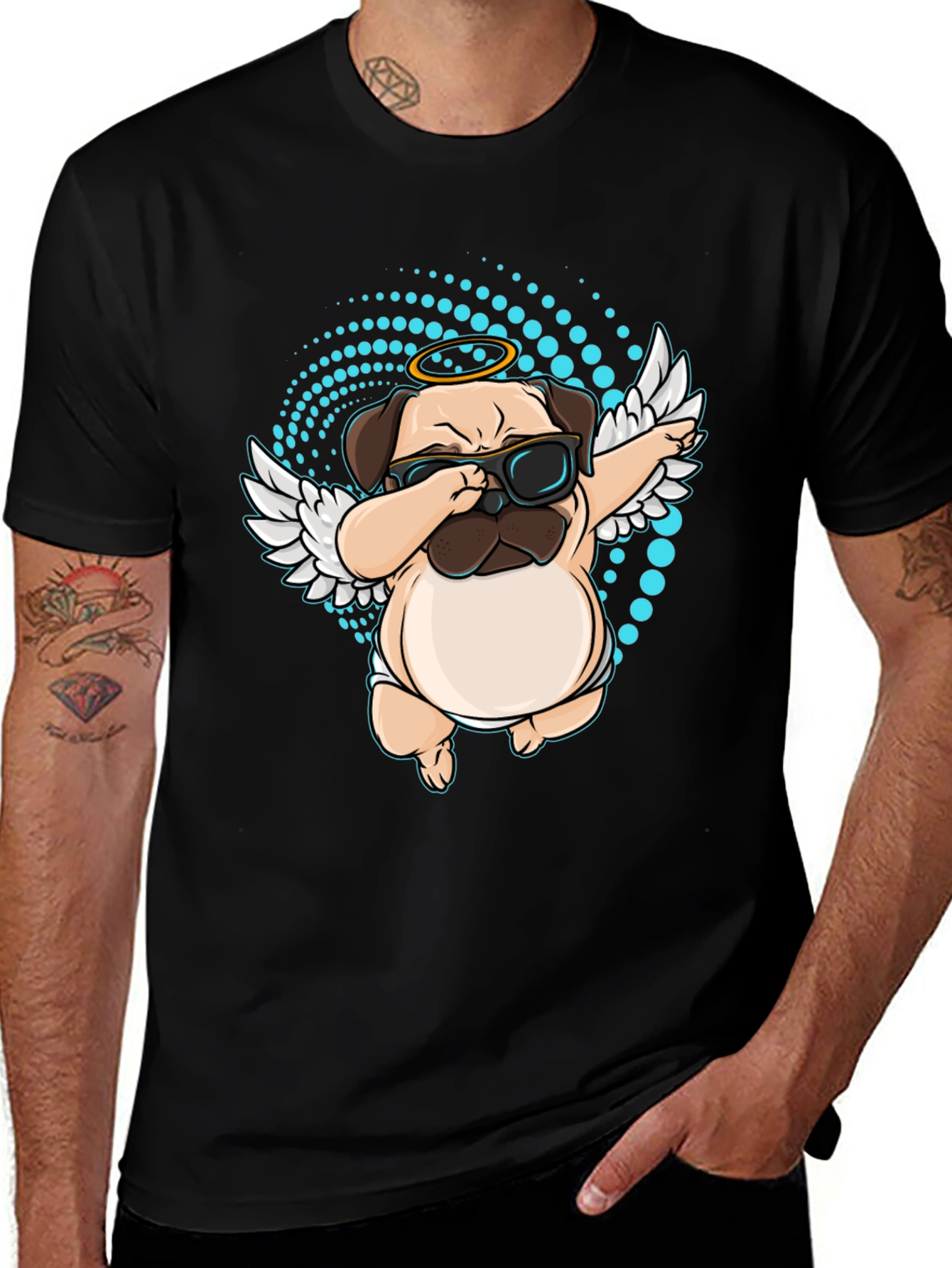 Dabbing Pug Angel Black T-Shirt