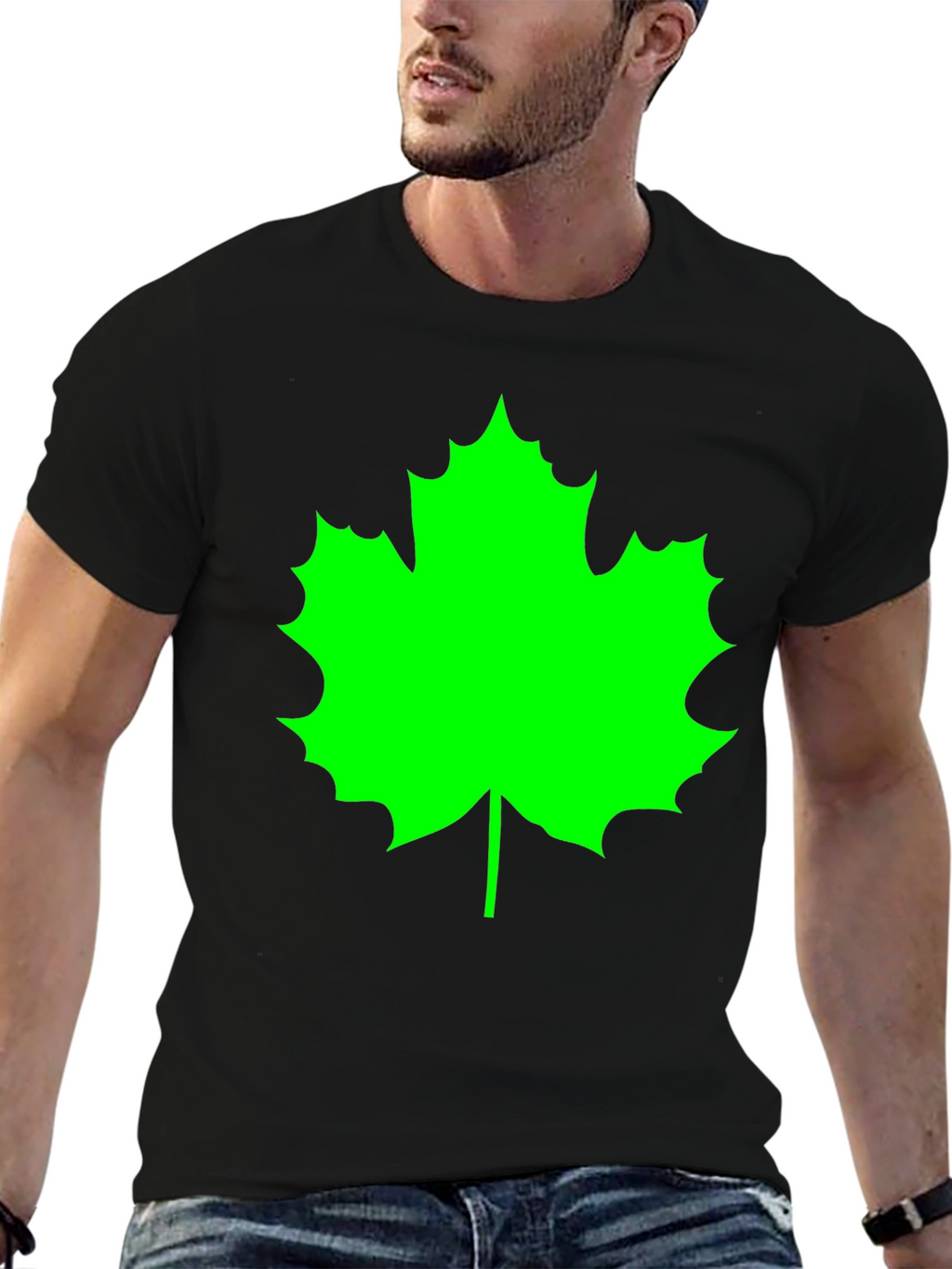 Green Maple Leaf Black T-Shirt