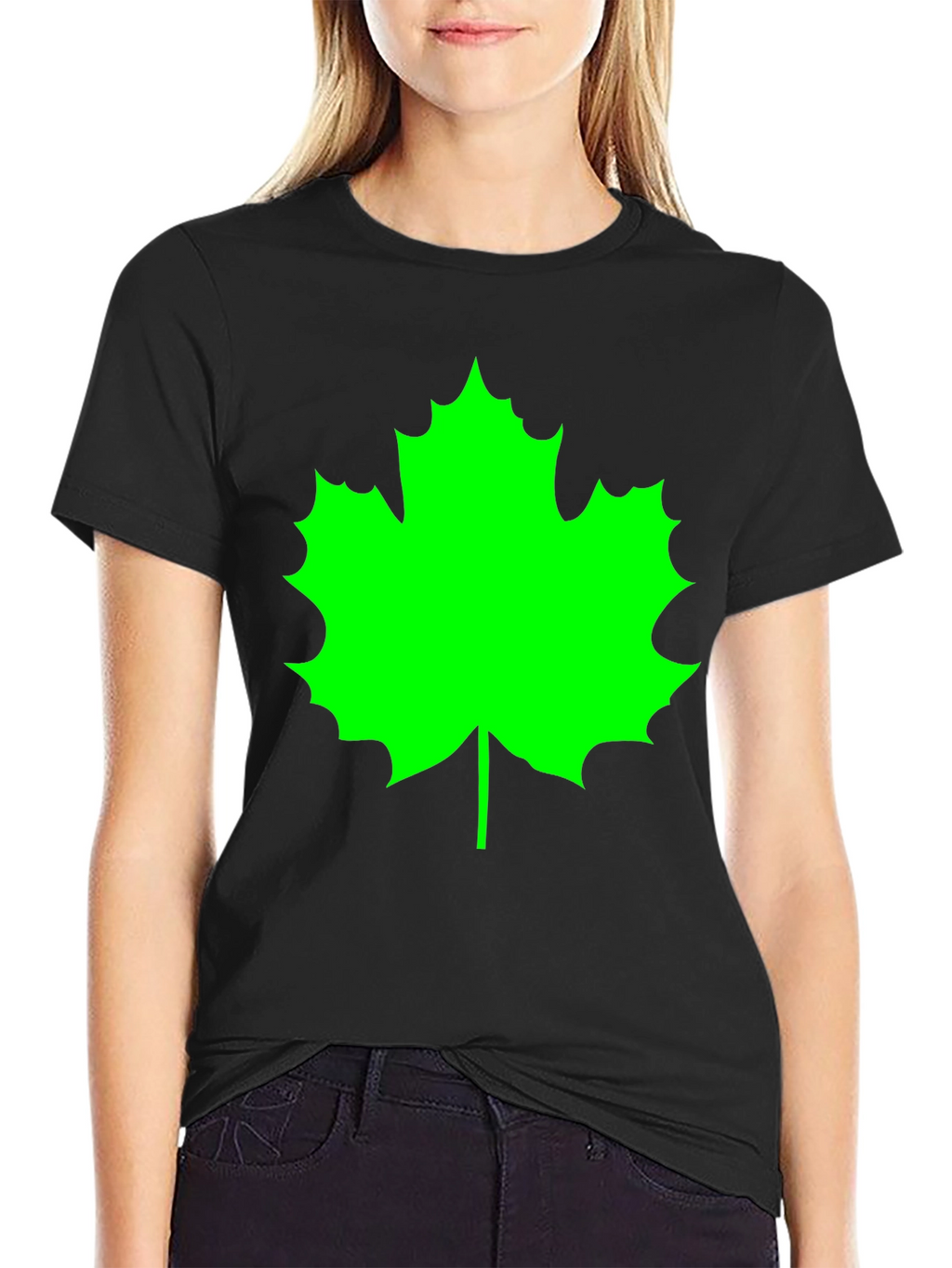 Green Maple Leaf Black T-Shirt
