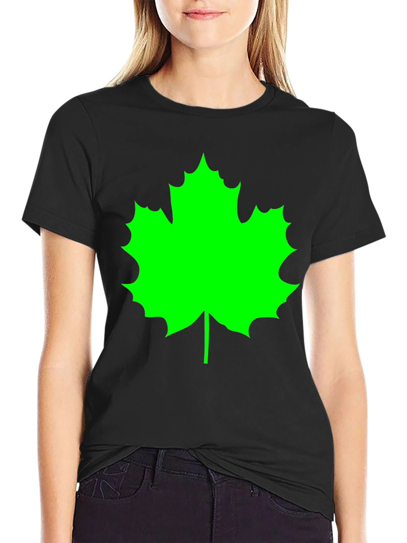 Green Maple Leaf Black T-Shirt