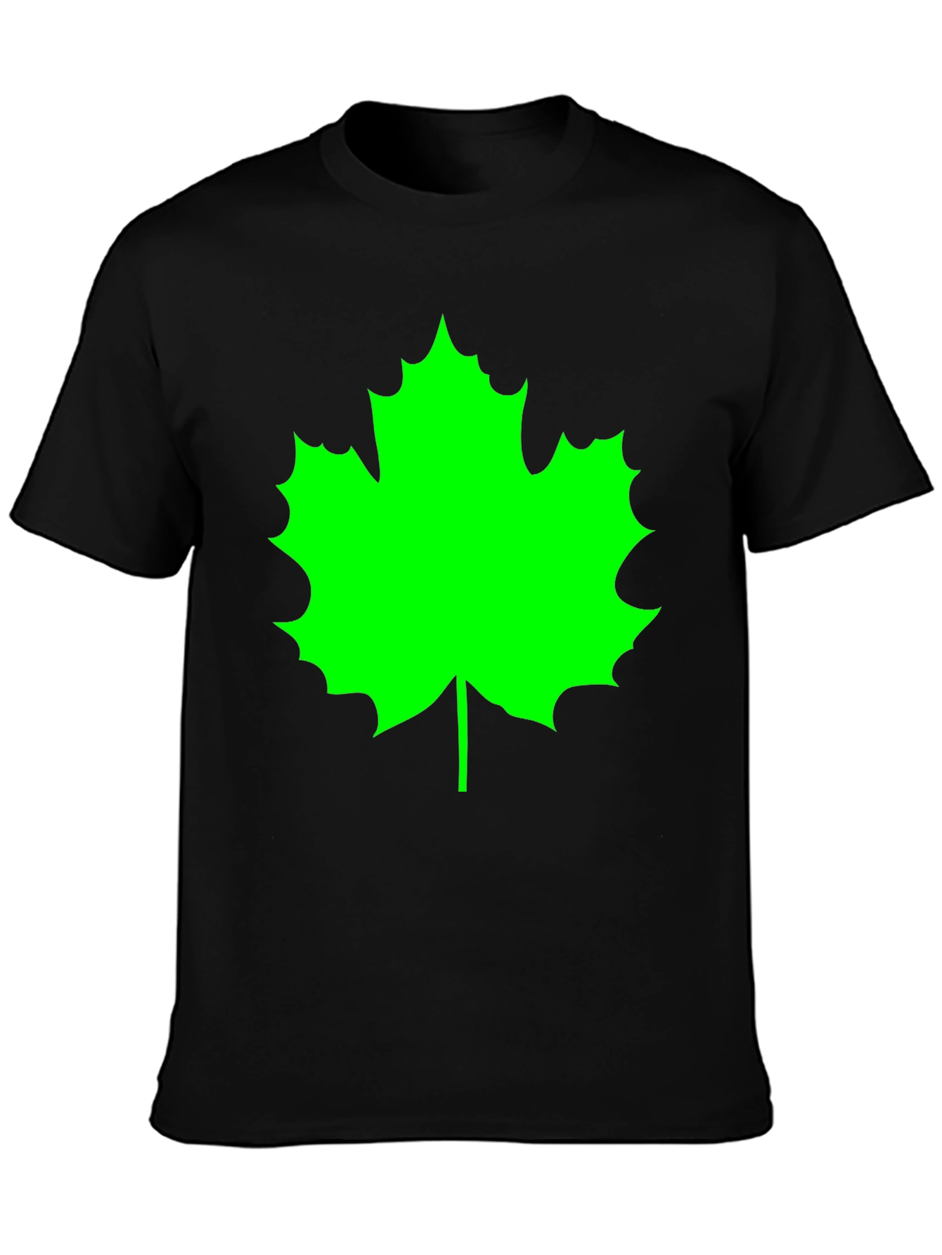 Green Maple Leaf Black T-Shirt