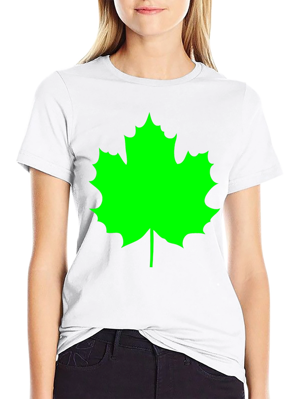 Green Maple Leaf Black T-Shirt
