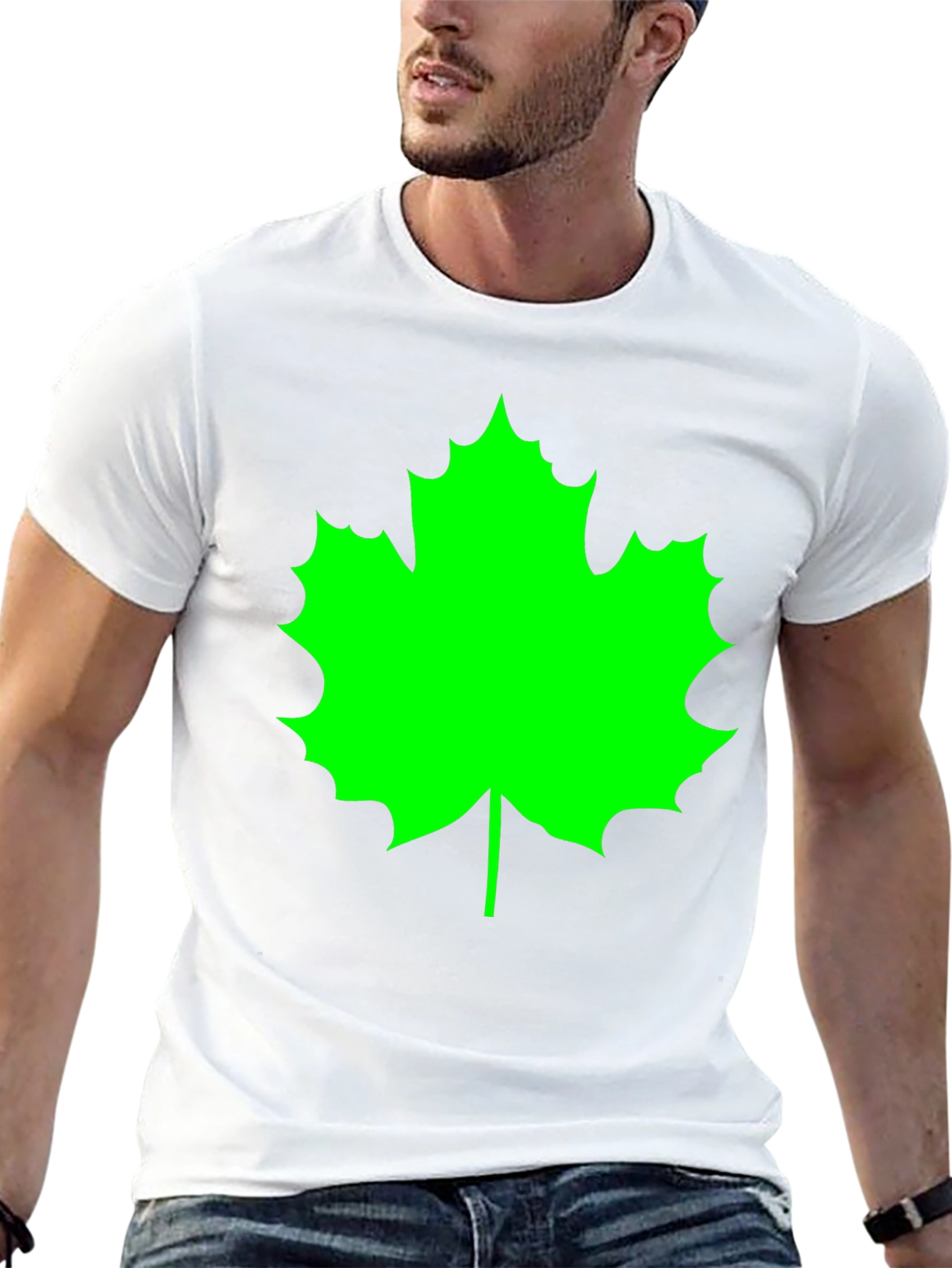 Green Maple Leaf Black T-Shirt