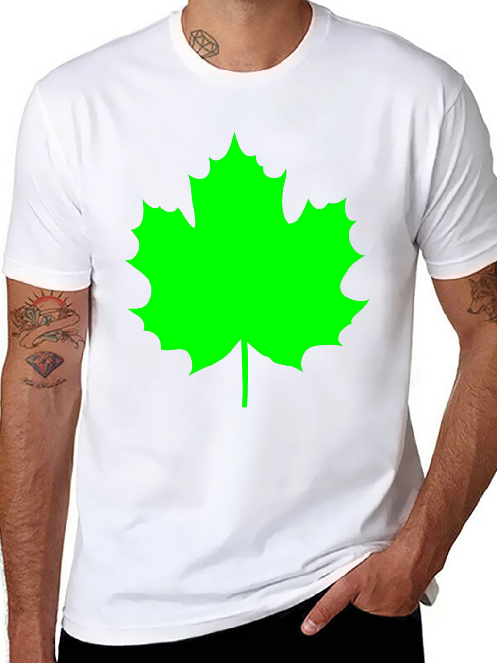 Green Maple Leaf Black T-Shirt