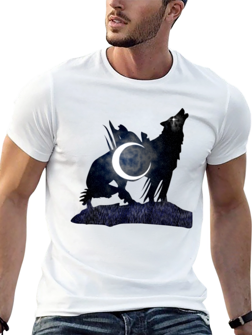 Wolf & Moon Graphic Tee - Mens Black T-Shirt