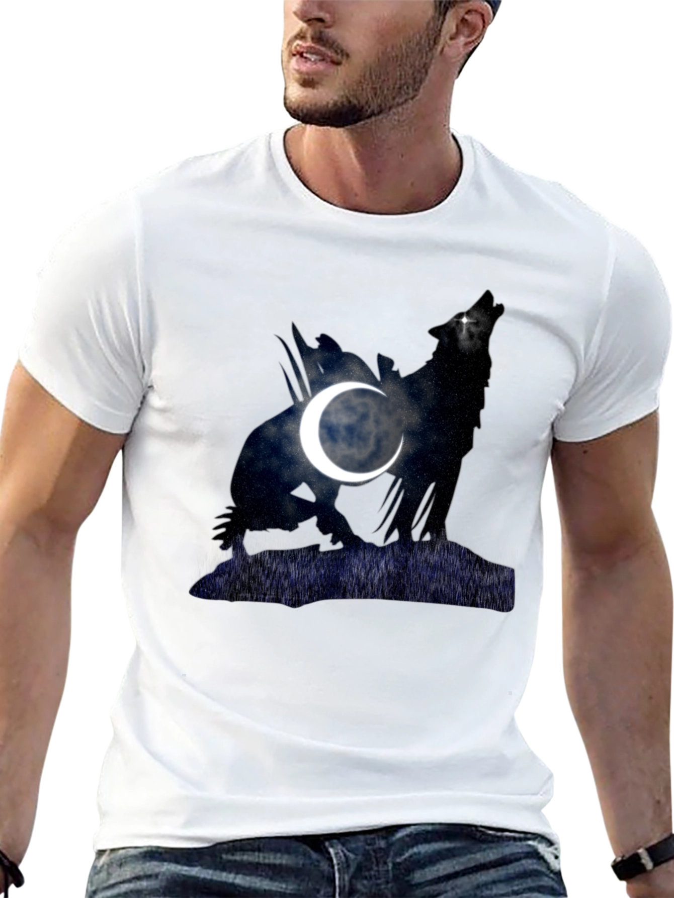 Wolf & Moon Graphic Tee - Mens Black T-Shirt