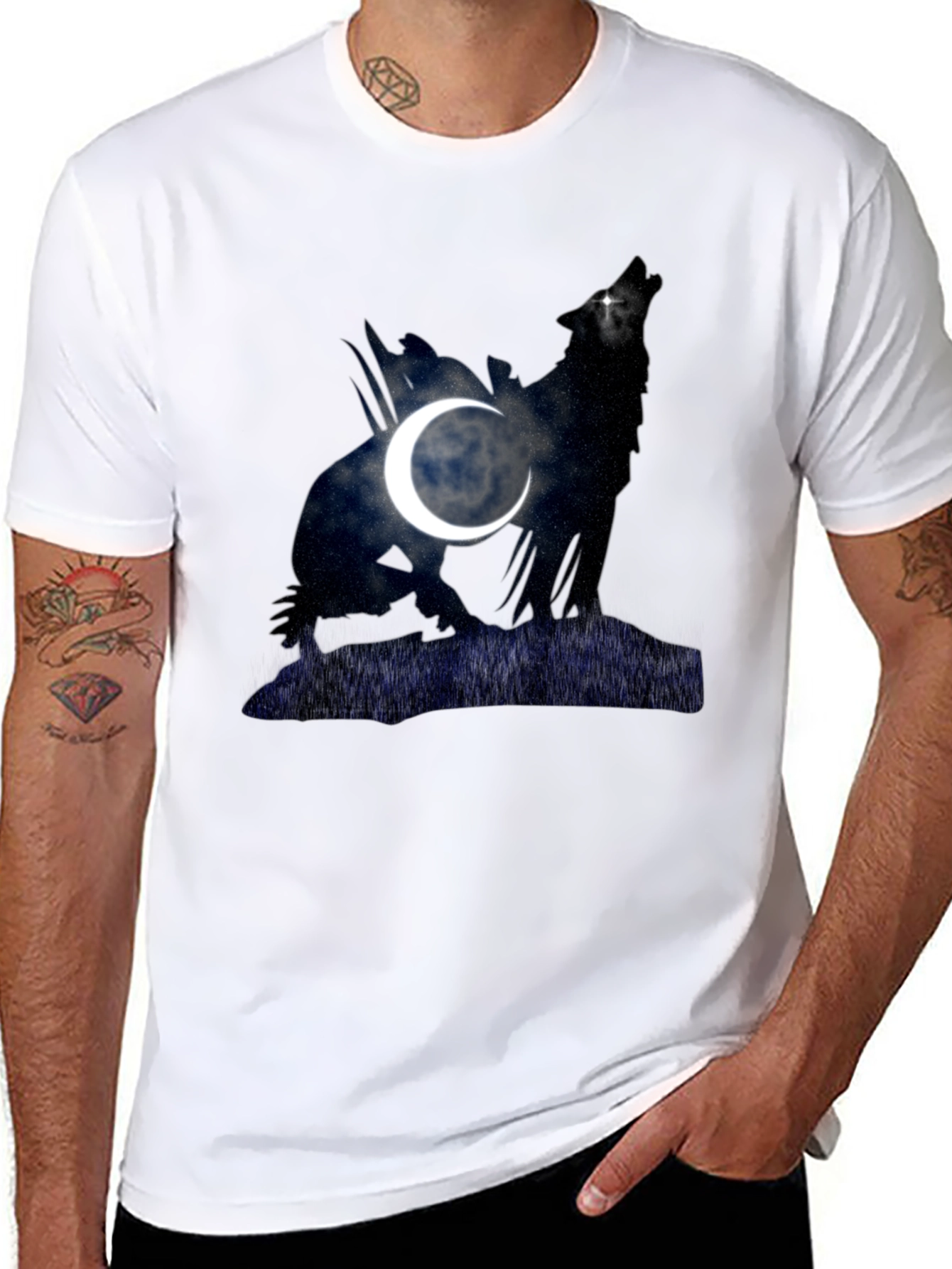 Wolf & Moon Graphic Tee - Mens Black T-Shirt