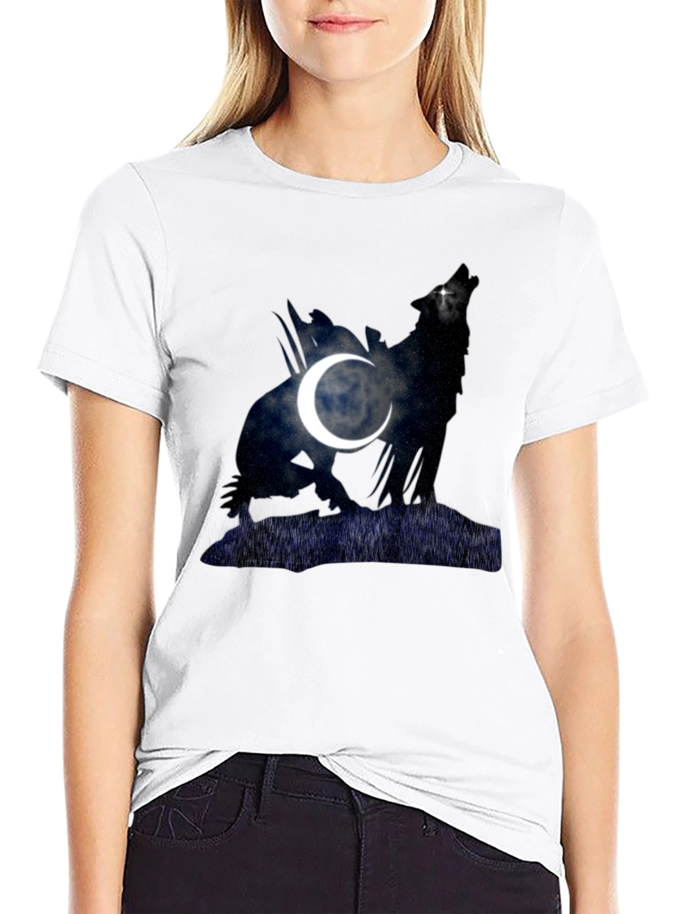 Wolf & Moon Graphic Tee - Mens Black T-Shirt
