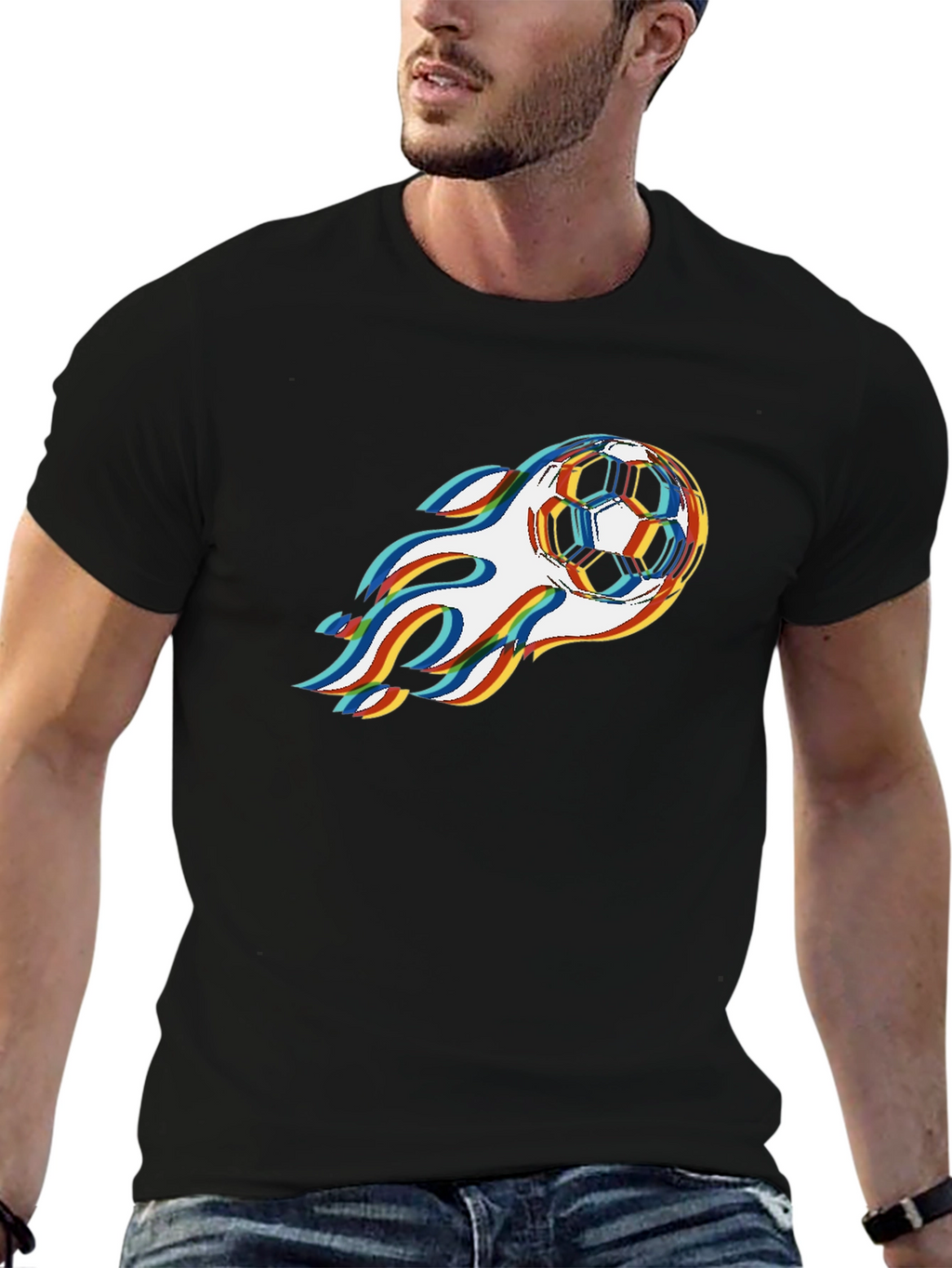 Flaming Soccer Ball Graphic Tee - Cool Sportswear