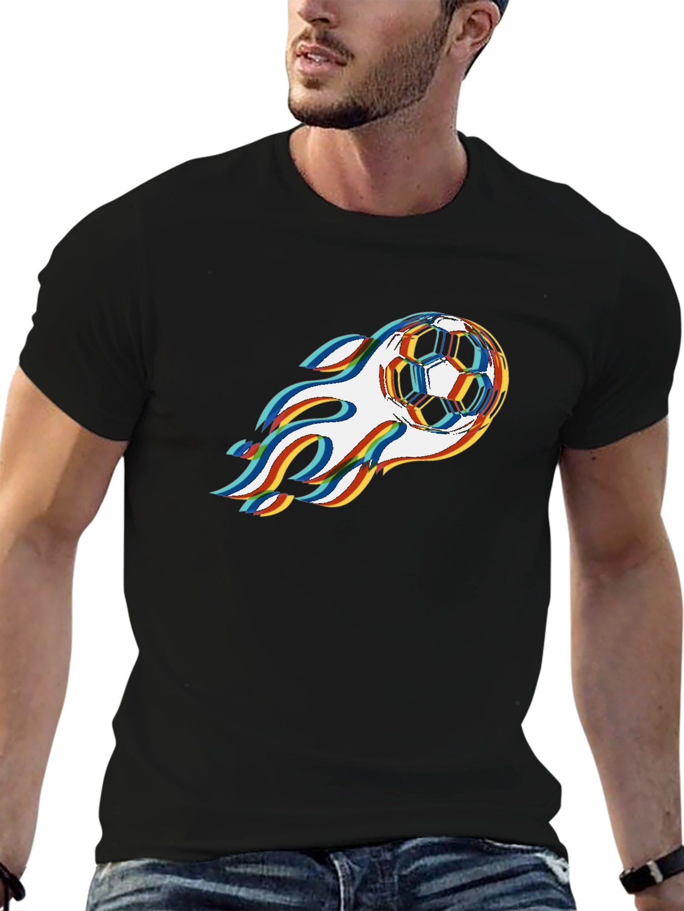 Flaming Soccer Ball Graphic Tee - Cool Sportswear
