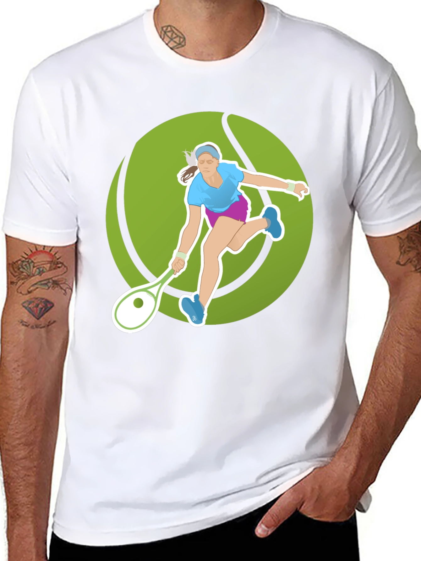 Tennis Player Graphic Tee - Black Cotton Blend