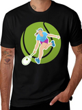 Tennis Player Graphic Tee - Black Cotton Blend