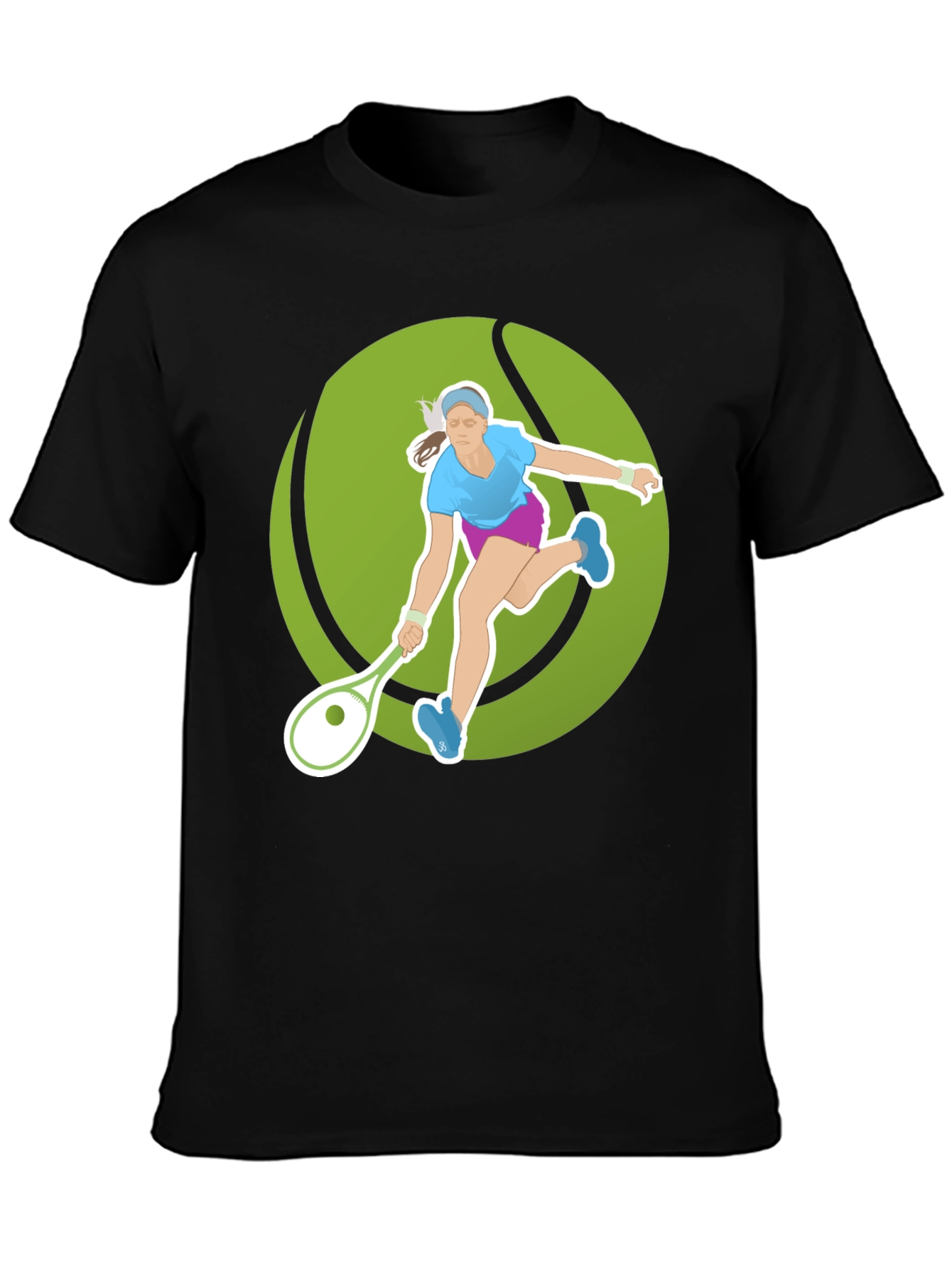 Tennis Player Graphic Tee - Black Cotton Blend