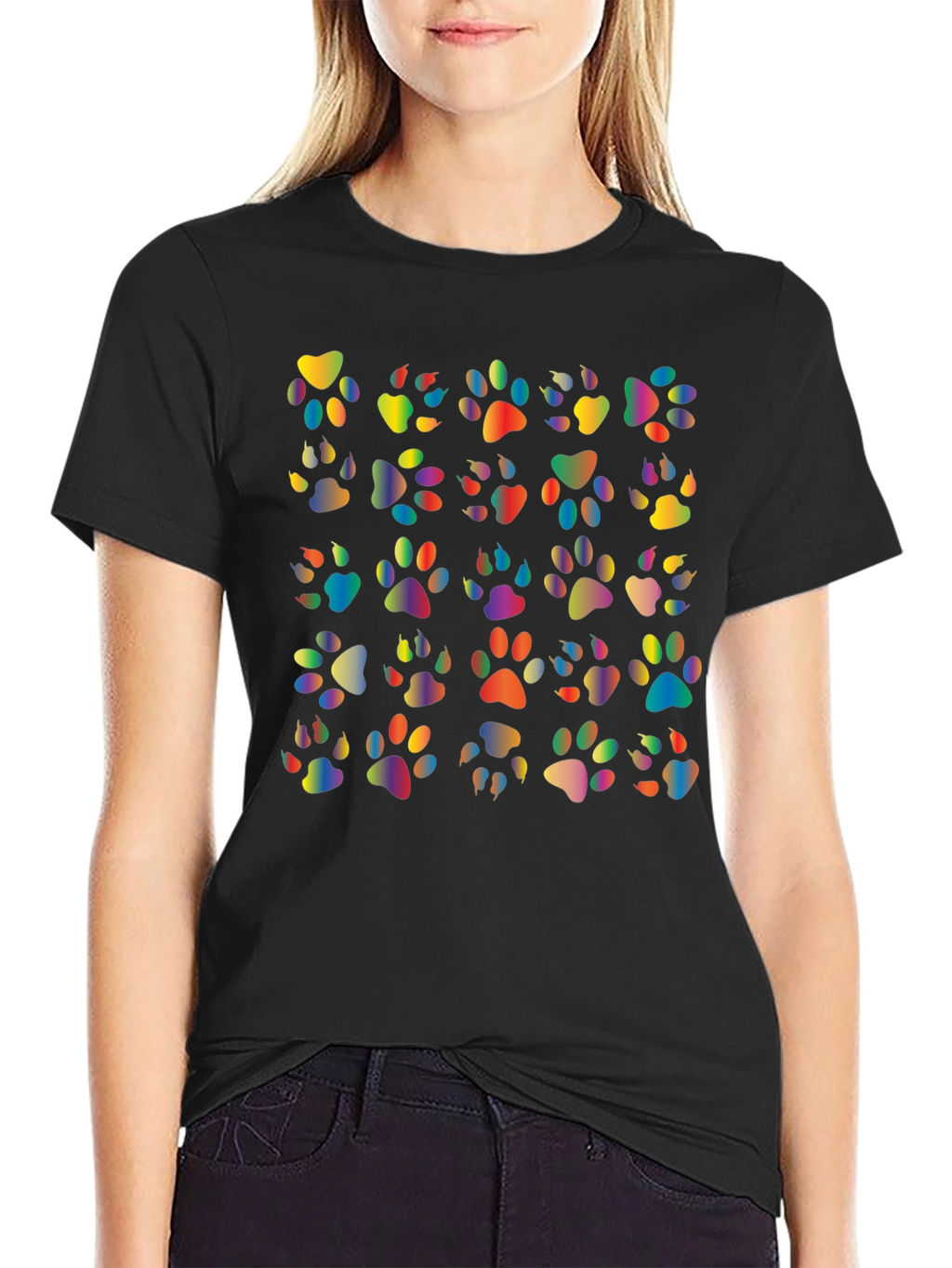 Rainbow Paw Print T-Shirt Black Tee