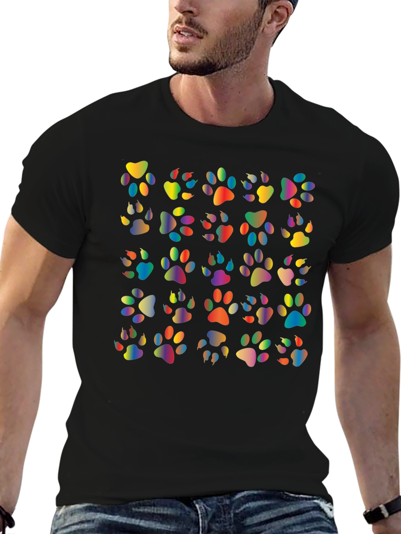 Rainbow Paw Print T-Shirt Black Tee