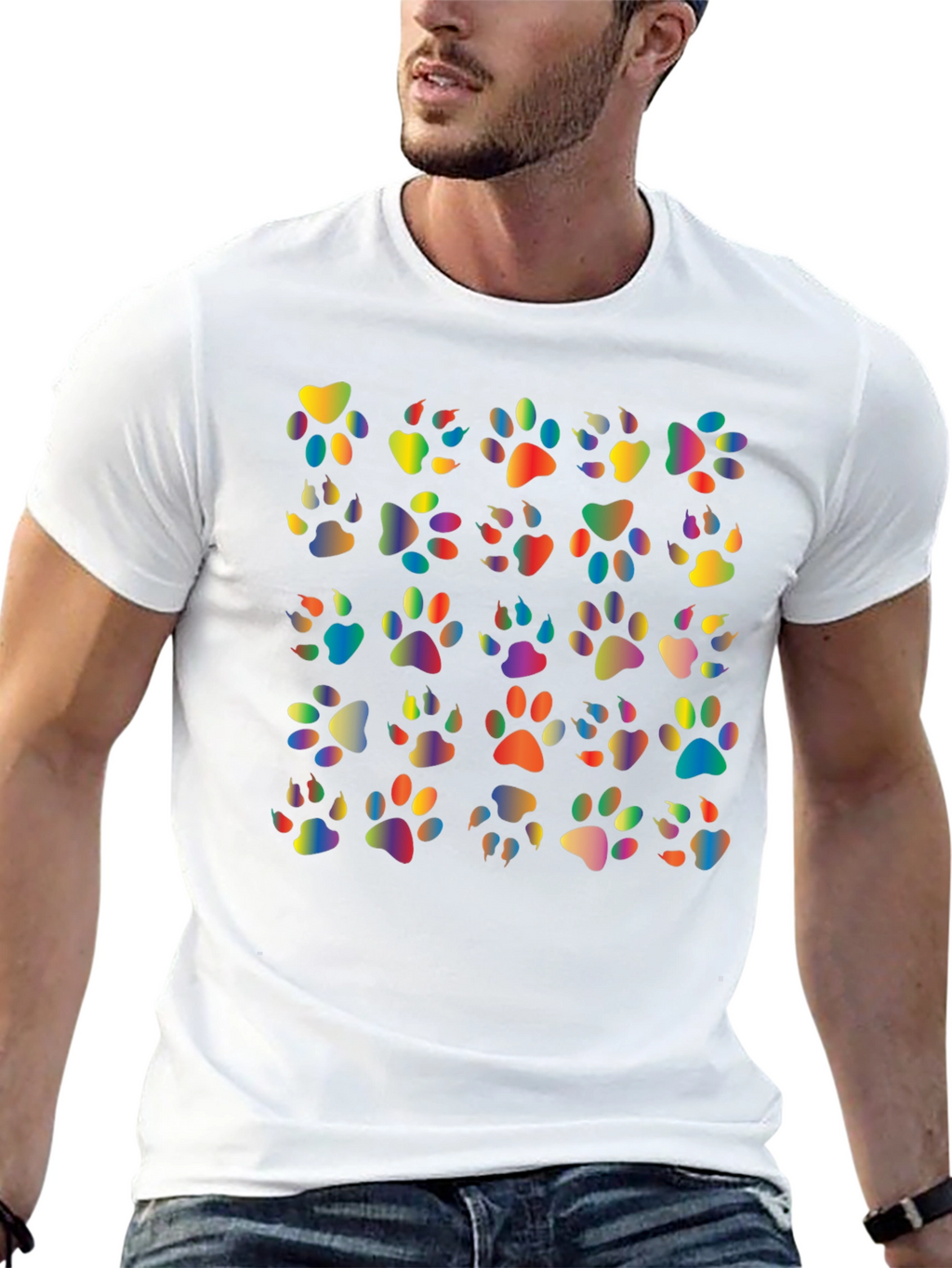 Rainbow Paw Print T-Shirt Black Tee