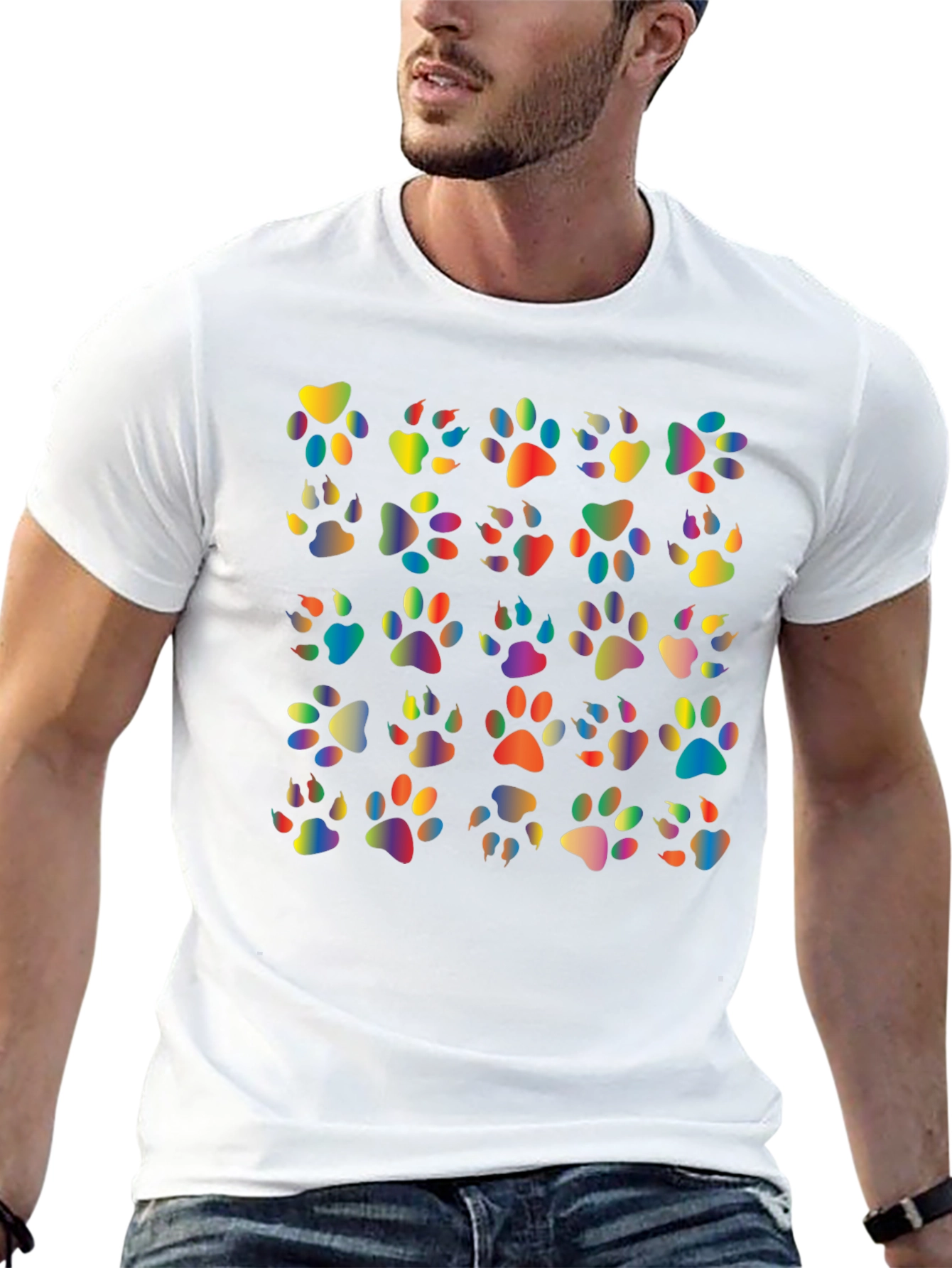 Rainbow Paw Print T-Shirt Black Tee