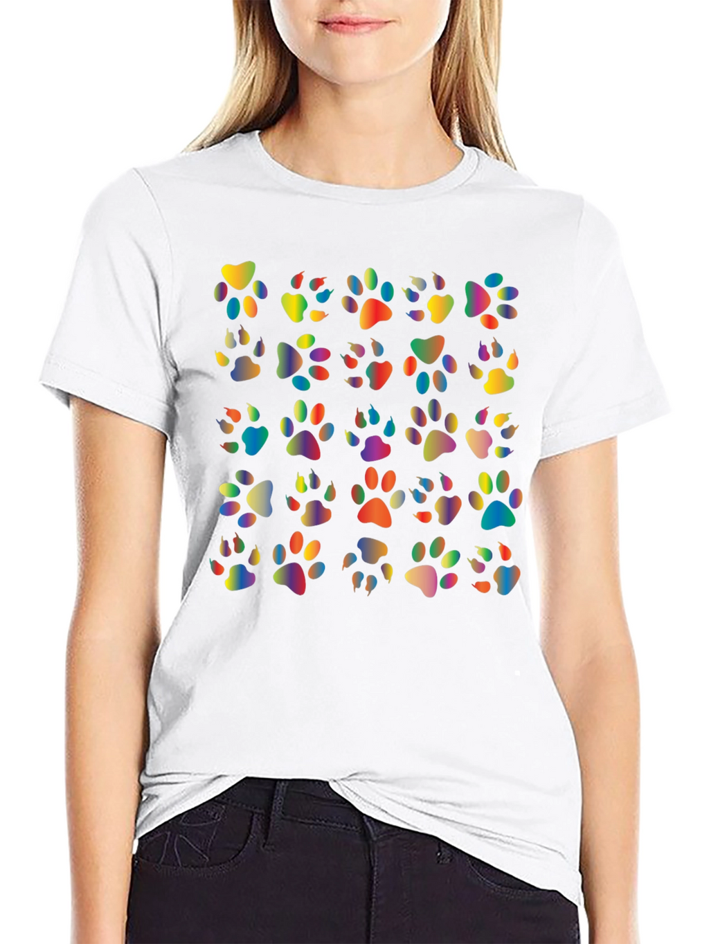 Rainbow Paw Print T-Shirt Black Tee