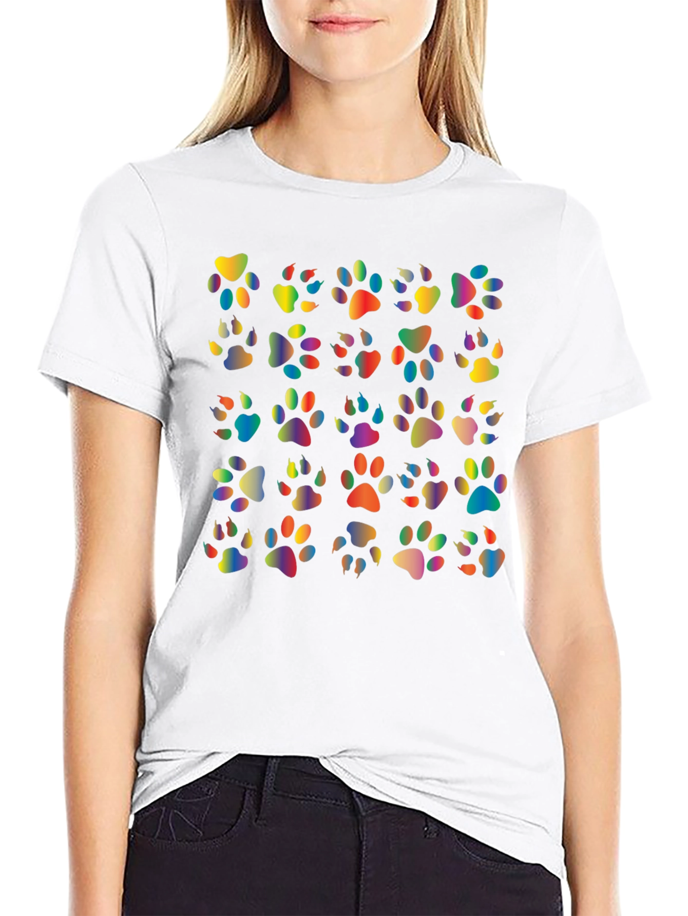 Rainbow Paw Print T-Shirt Black Tee