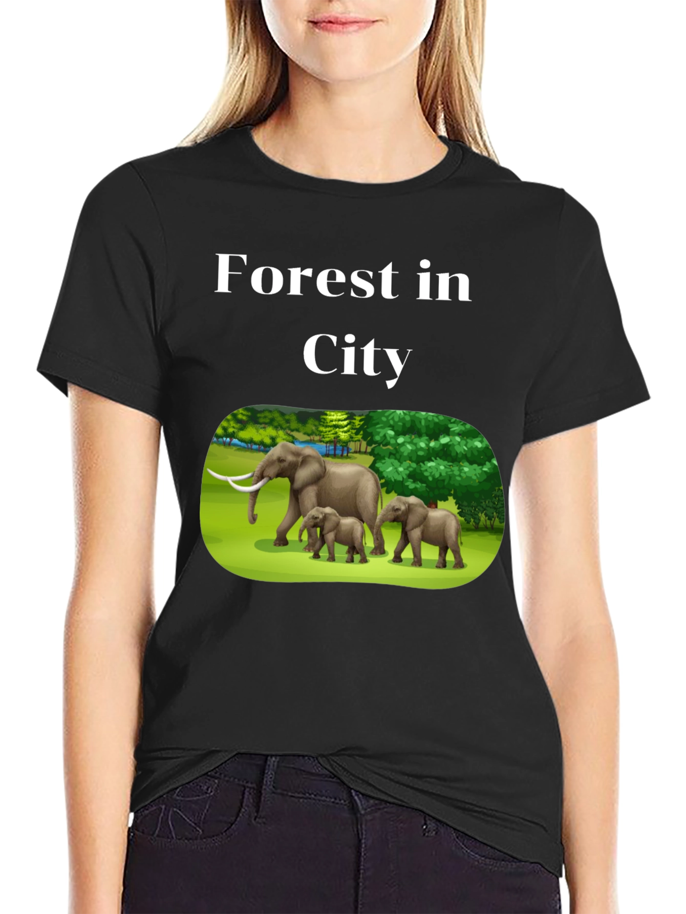 Forest in City Graphic T-Shirt - Black