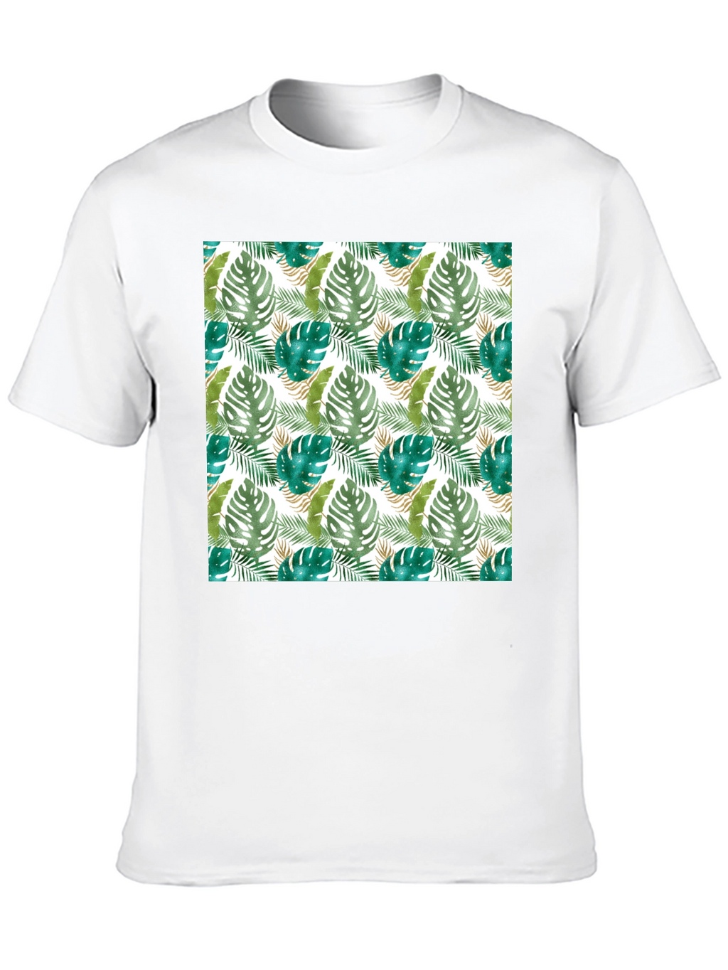 Tropical Leaf Print Black T-Shirt