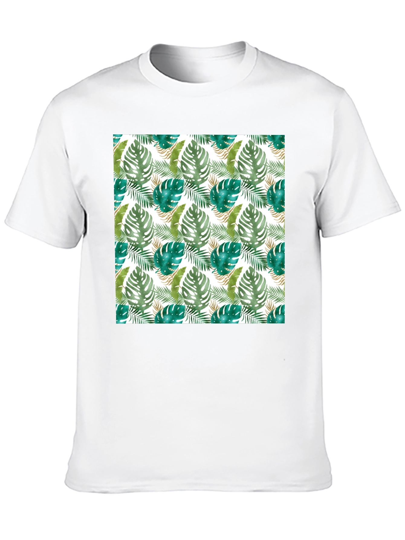 Tropical Leaf Print Black T-Shirt
