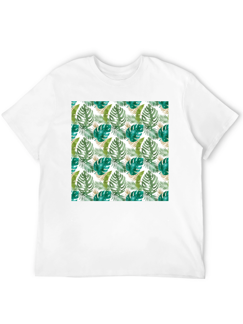 Tropical Leaf Print Black T-Shirt