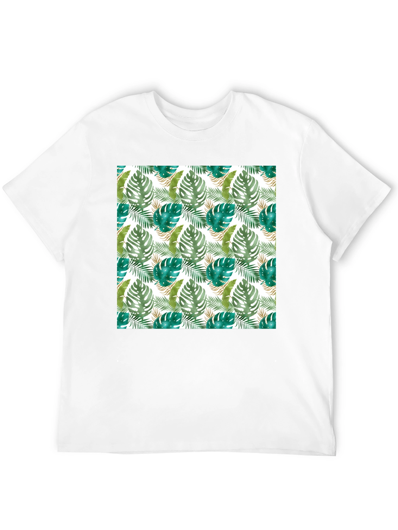 Tropical Leaf Print Black T-Shirt