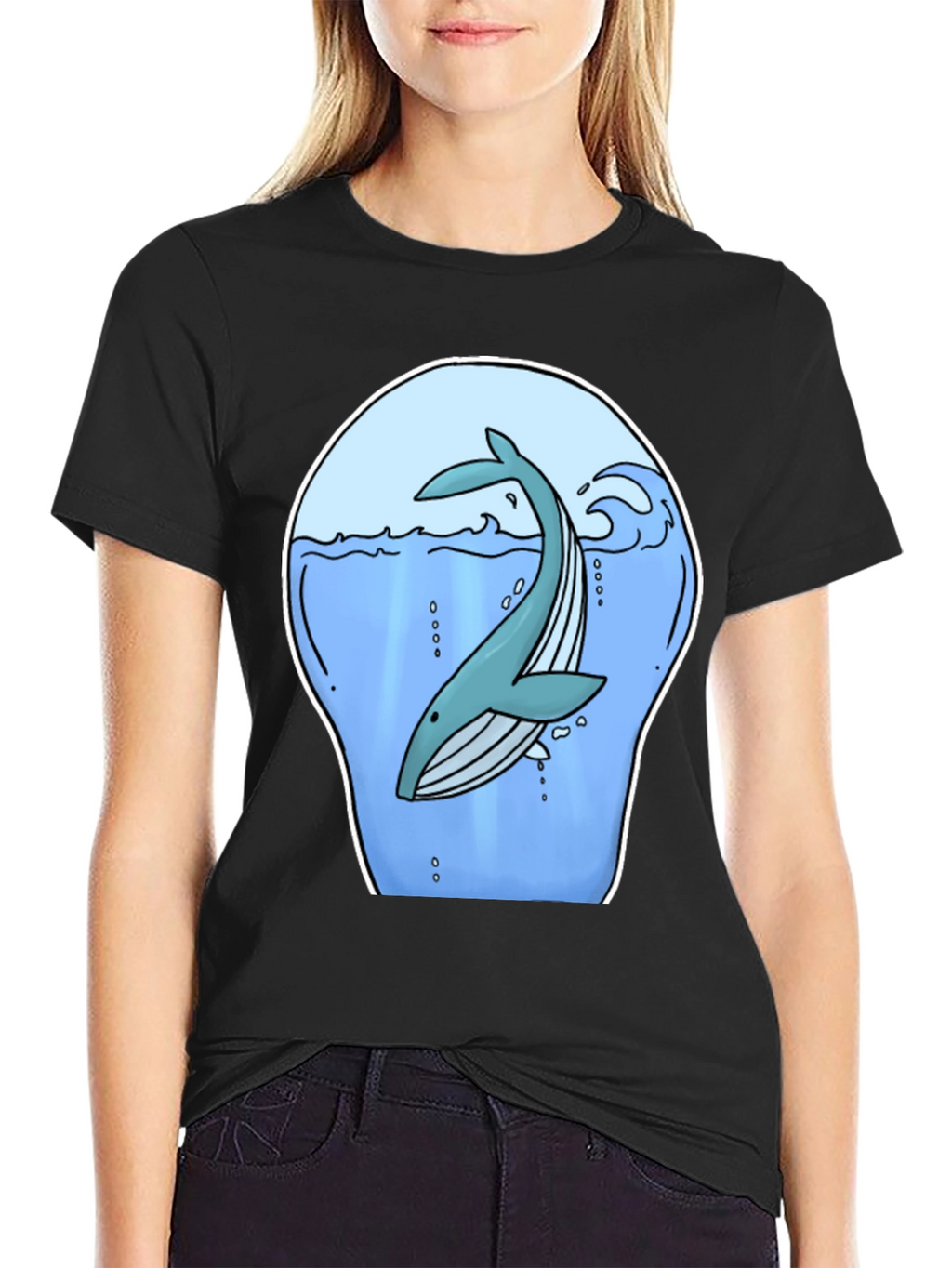 Whale Graphic Print Black T-Shirt
