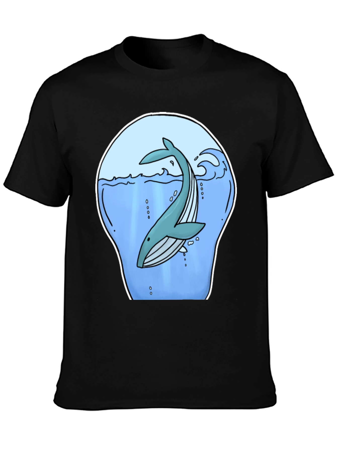 Whale Graphic Print Black T-Shirt