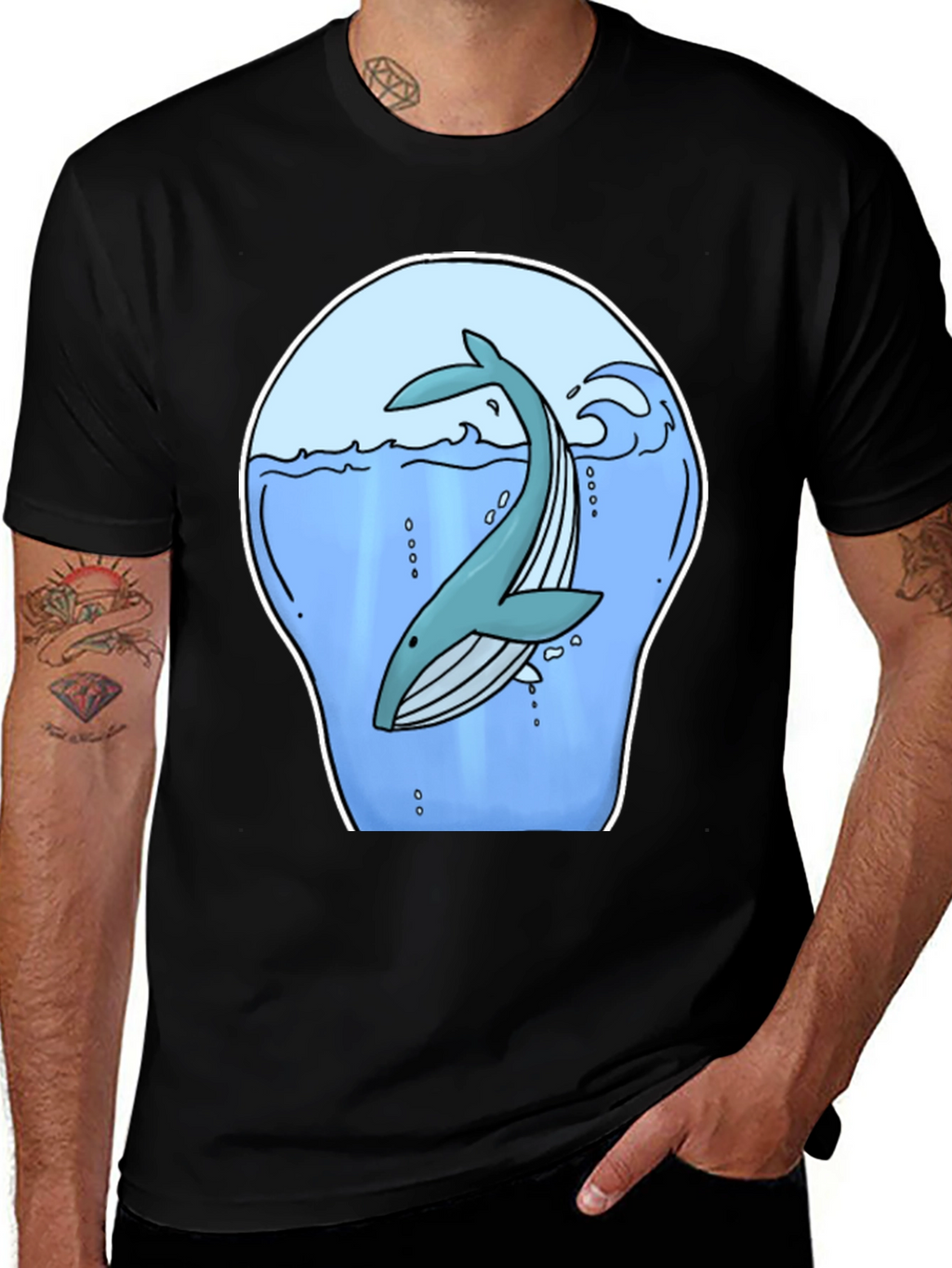 Whale Graphic Print Black T-Shirt