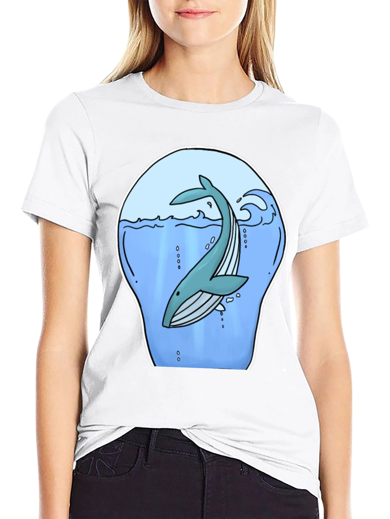 Whale Graphic Print Black T-Shirt