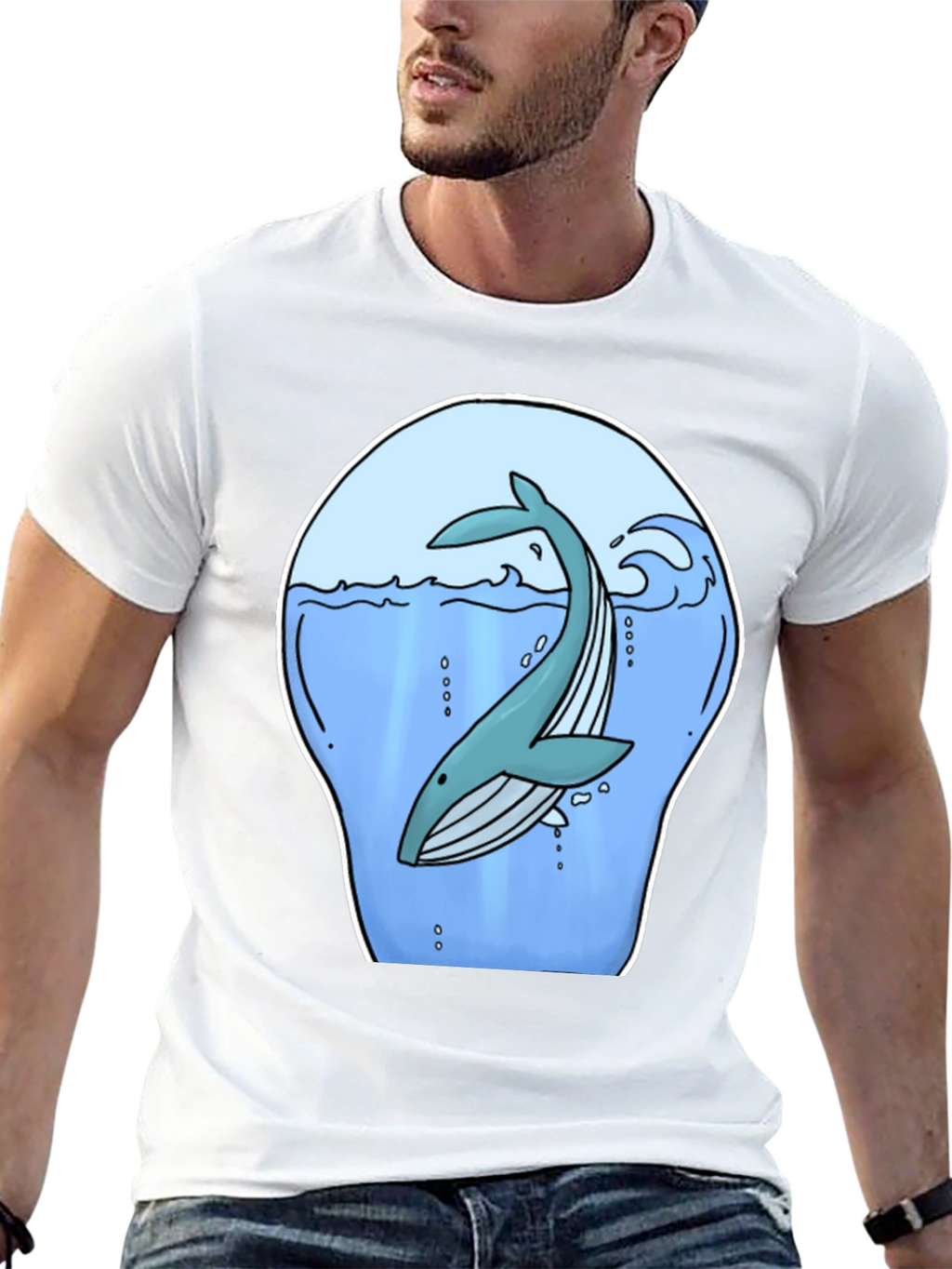 Whale Graphic Print Black T-Shirt